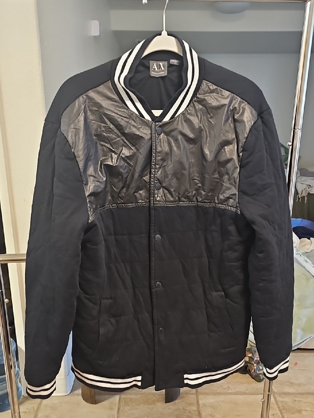 A/X Armani Exchange Black Quilted Bomber with Shiny Yoke